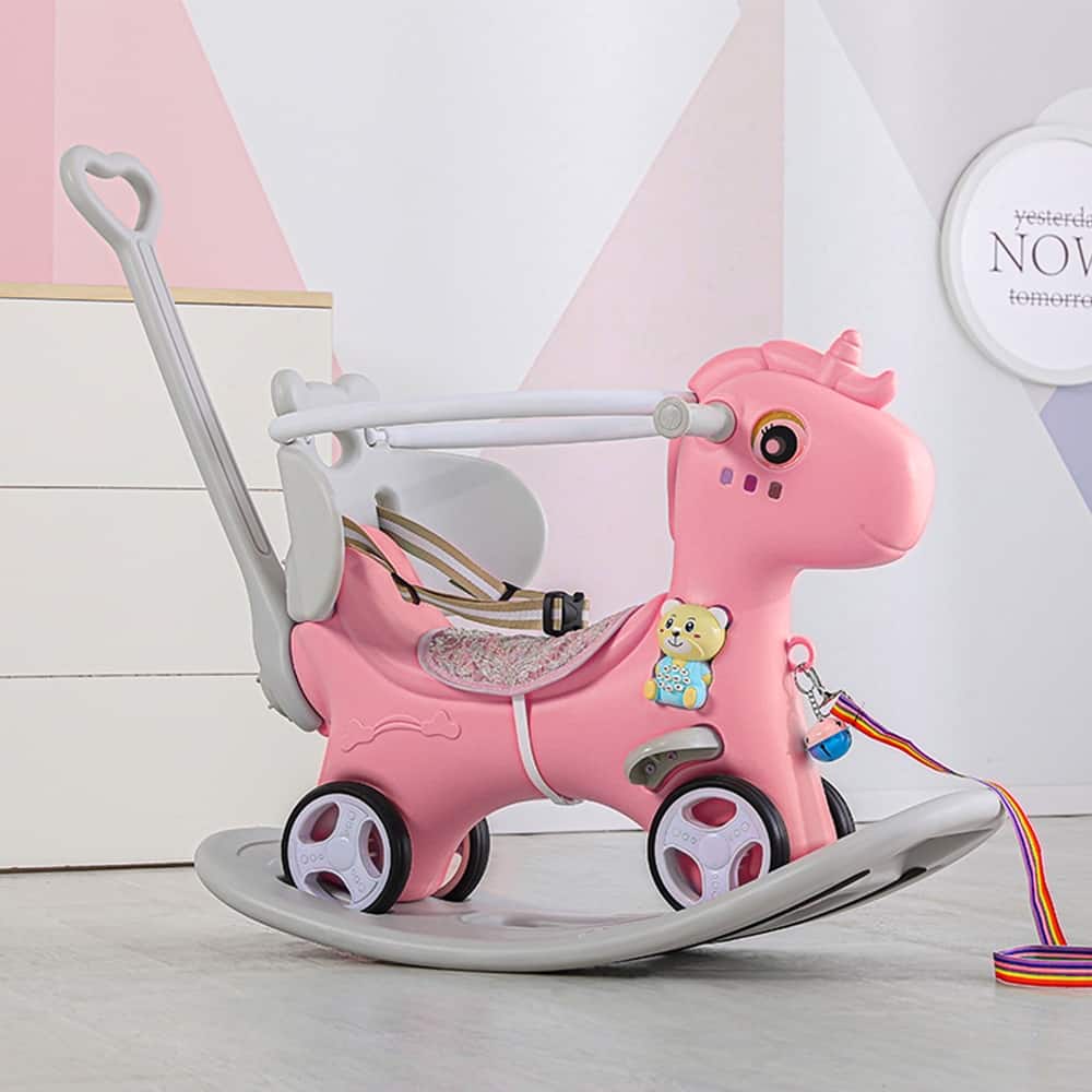 3-in-1 Toddler Unicorn Rocking Horse, Ride-On, and Balance Bike with Sound Button, Ideal for Ages 1-3