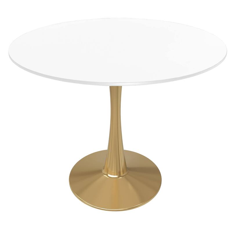 Bristol 31-inch Round Dining Table, Gold Pedestal Base Kitchen Table, Easy-Clean Scratch Resistant Surface, Floor Protectors - MDF- White