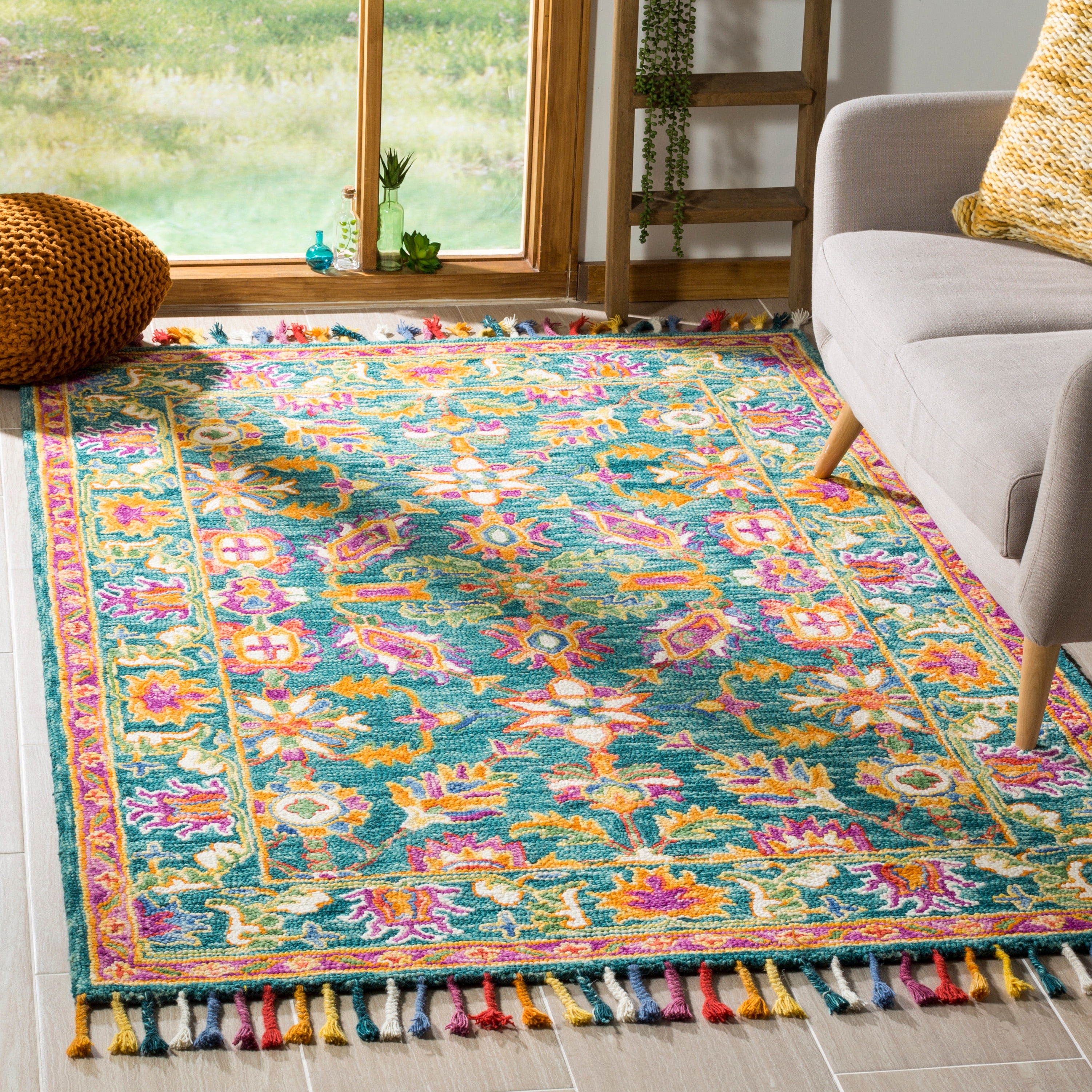 colorful boho area rug , boho rug sale, long bathroom rug runner