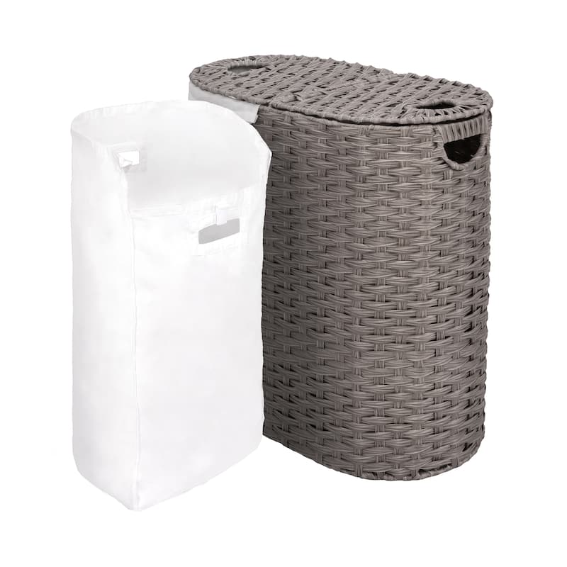 Seville Classics Handwoven Lidded Oval Double Laundry Hamper