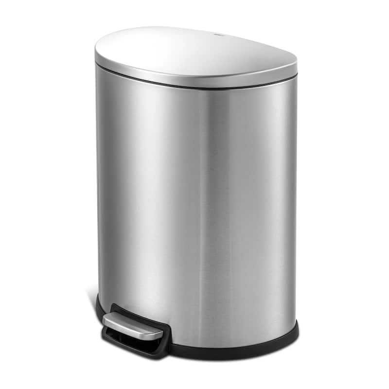 Qualiazero 50L / 13.2 Gallon D-Shape Step Can - Silver - 13.2 Gallons