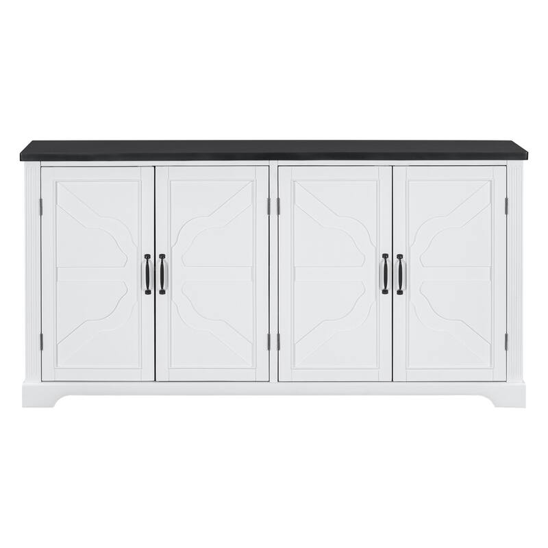 Country Style Wooden Sideboard with Pine Doors and Legs, 4 Metal Handles, for Hallway Entryway Living Room Dining Room