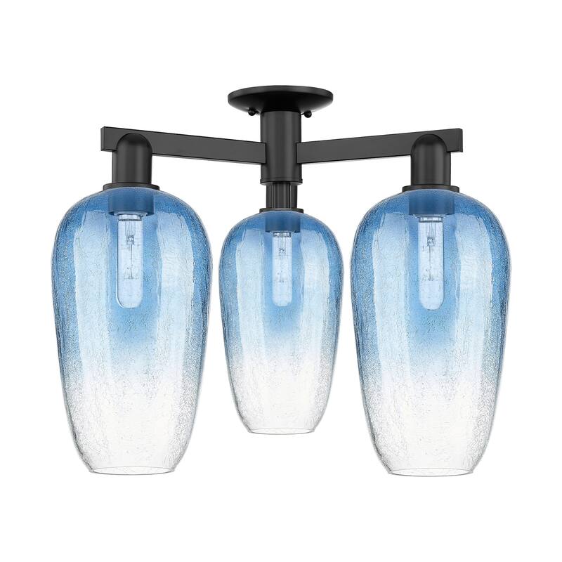 Innovations Lighting 716-3F-17-25 Brookhaven Flute Semi-Flush - Matte Black / Sapphire Blue