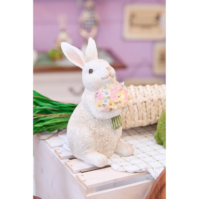 Easter Bunny w/ Floral Bouquet Lighted Figure Figurine