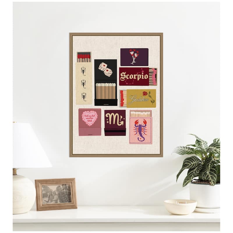 Kate and Laurel Scorpio Matchbooks Linen FC by Megan Ryan Framed Canvas Wall Art Print
