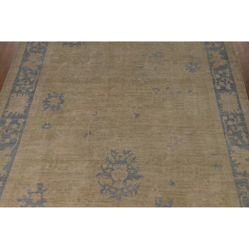 Hand Knotted Oriental 100% Wool Carpet Transitional All-Over Beige & Ivories Oushak Area Rug - 14' 0'' X 10' 0''