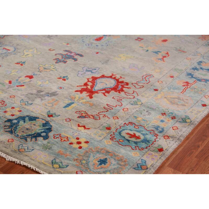 All-Over Gray Oushak Indian Large Rug Handmade Wool Carpet - 7'11" x 15'6"
