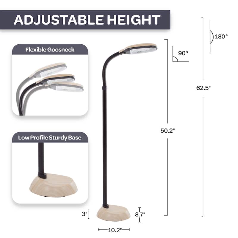 Lavish Home Adjustable Floor Lamp for Bedroom with Bendable Neck - Full Spectrum Natural Sunlight Lamp for Office