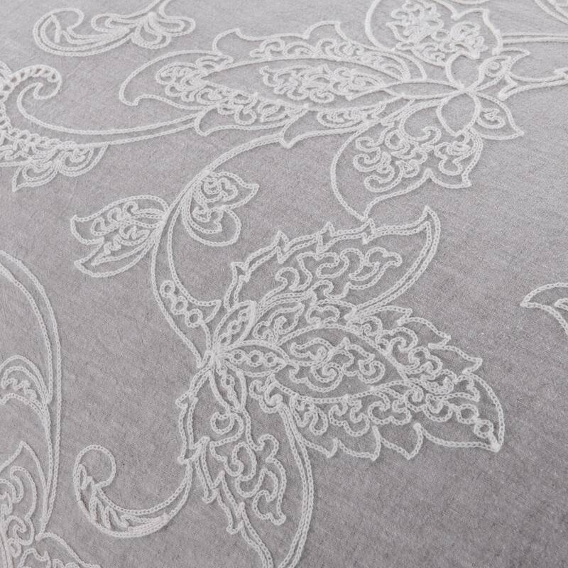WHOLINENS Linen Blend Duvet Cover Set- Crewel Embroidery