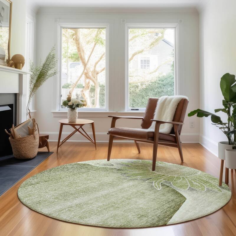 Premium Washable Super Soft Chic Floral Mayfield Rug - Aloe - 8' x 8' - Round