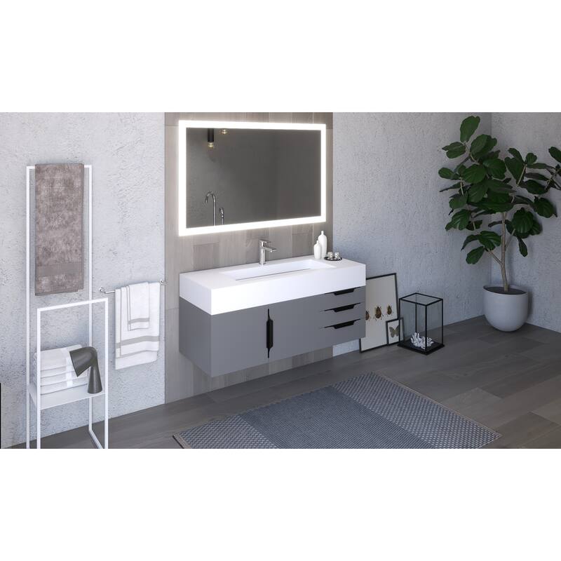 Nile 48" Wall Mounted Bathroom Vanity Set w/ White Top