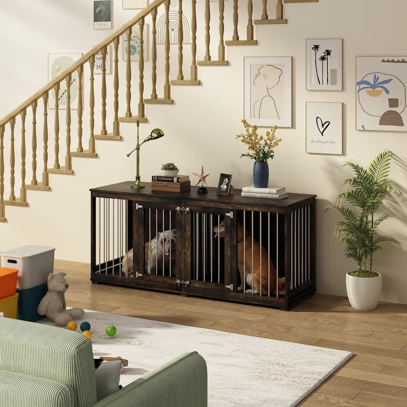 70.9" Modern Home Collection Dual Door Dog Kennel Available in Elegant