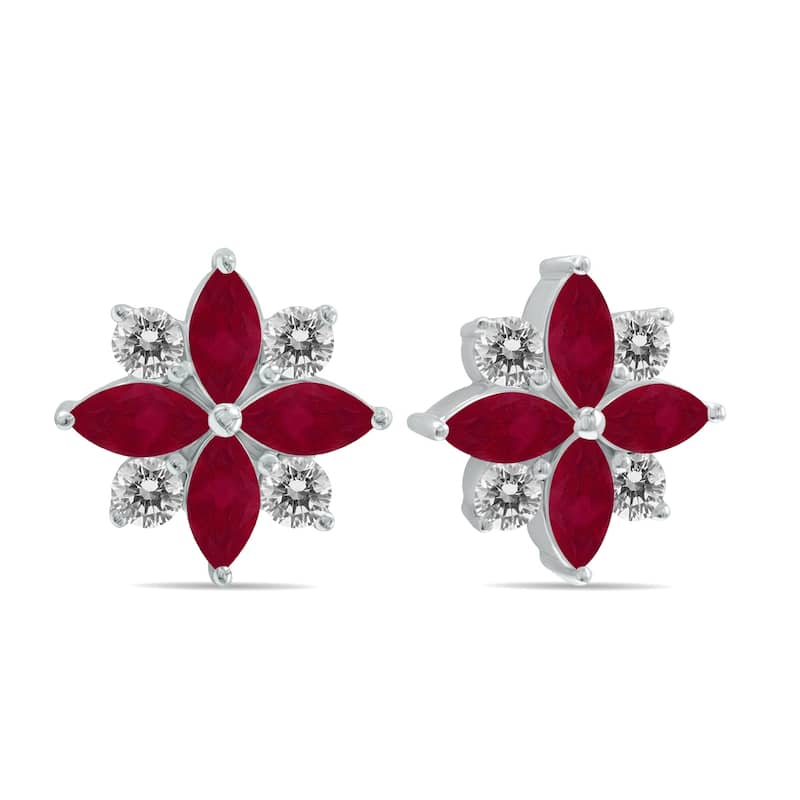 Marquee 1 Carat TW Ruby and Diamond Flower Earrings in 10K White Gold