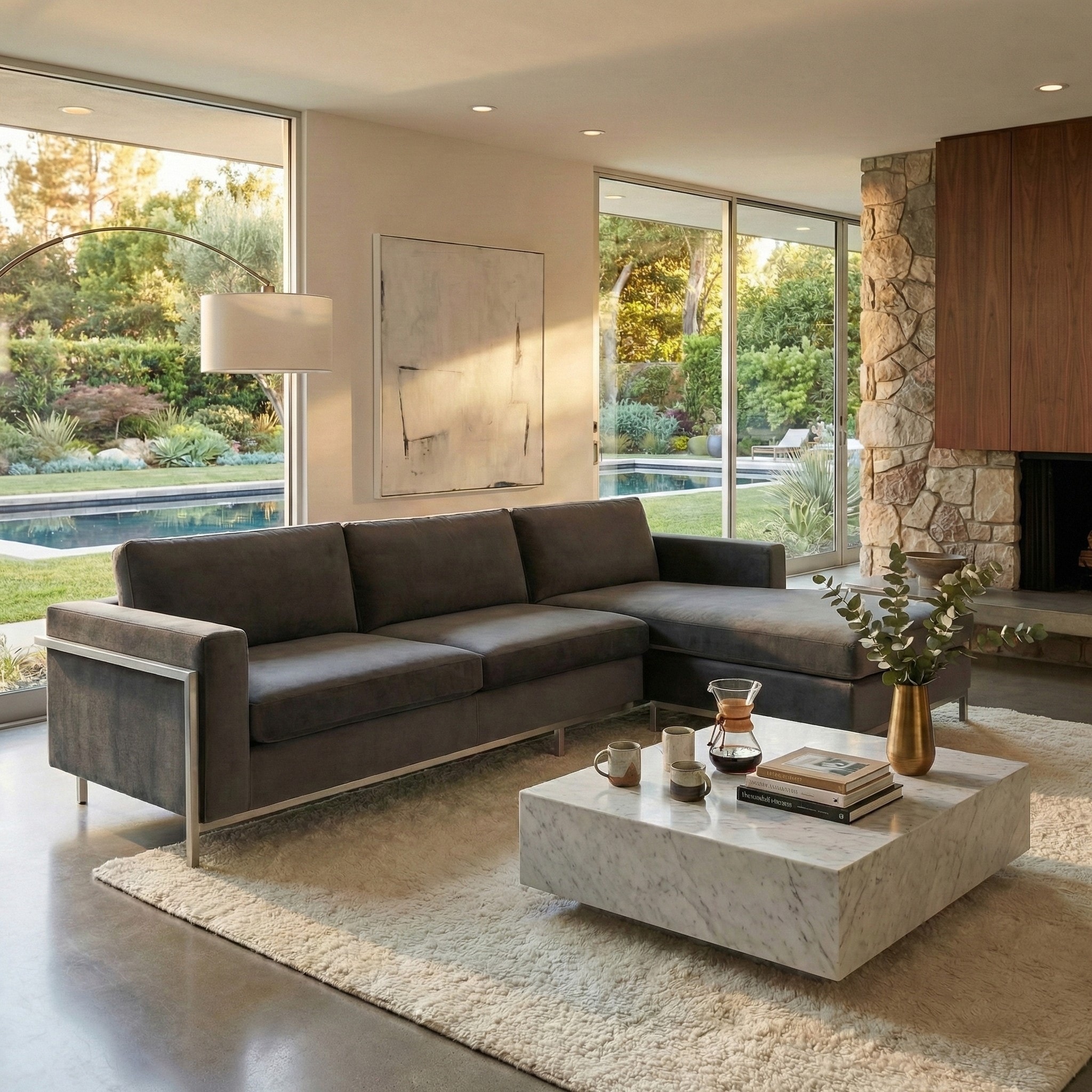 SAFAVIEH Couture Camila Sectional Glam Pine Sectional Sofa - 106"W x 37"D x 32"H