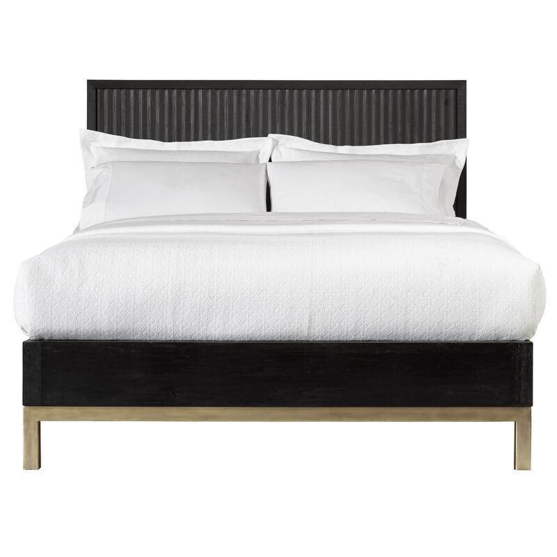 Carl Full Size Platform Bed, Lined Ribbed Design Panel Headboard, Black