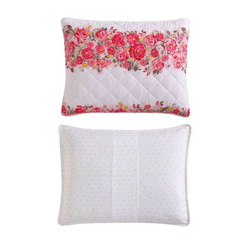 Betsey Johnson Banded Floral Pink Reversible Quilt Set