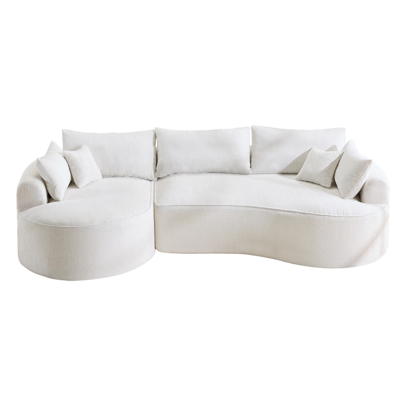 L Shape Sectional Sofa with Curved Chaise Lounge, High-Resilience Sponge Boneless Sofa, Upholstered Sofa with Throw Pillows