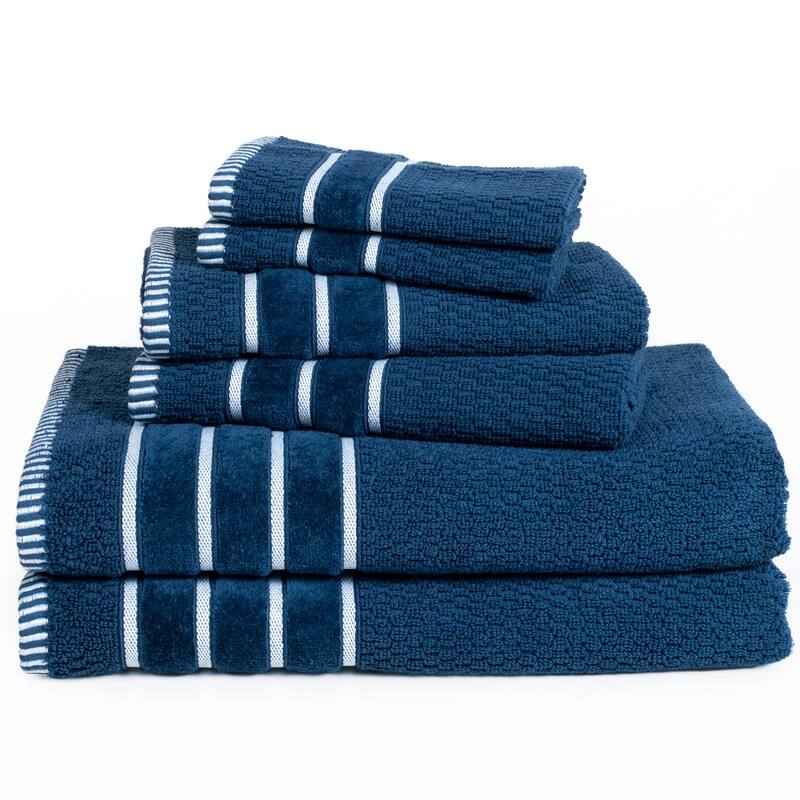 Washable Bathroom Towel Set - 6-Piece 100% Egyptian Cotton Bathroom Towels by Lavish Home (Navy)
