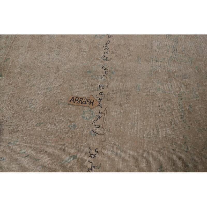 Distressed Beige Tabriz Persian Vintage Rug Hand-Knotted Wool Carpet - 9'1"x 11'9"