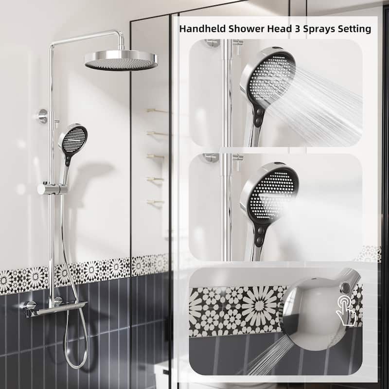 Modland 3-Function 11" Rainfall Shower System, Adjustable Slide Bar, 1.59GPM, Brushed Gold/Chrome