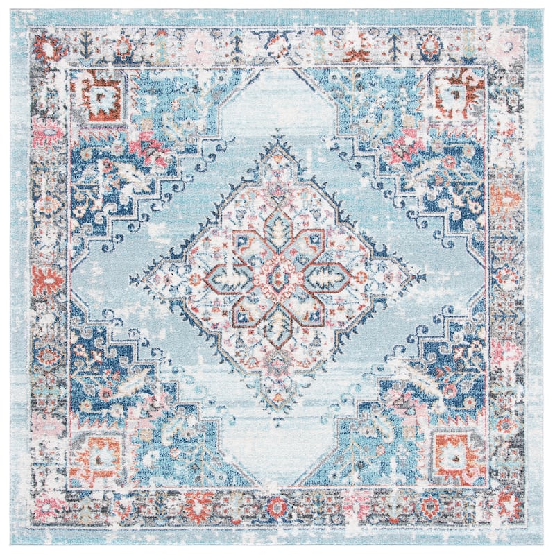 SAFAVIEH Phoenix Tulay Vintage Rug - 6'7" Square - Light Blue/Navy
