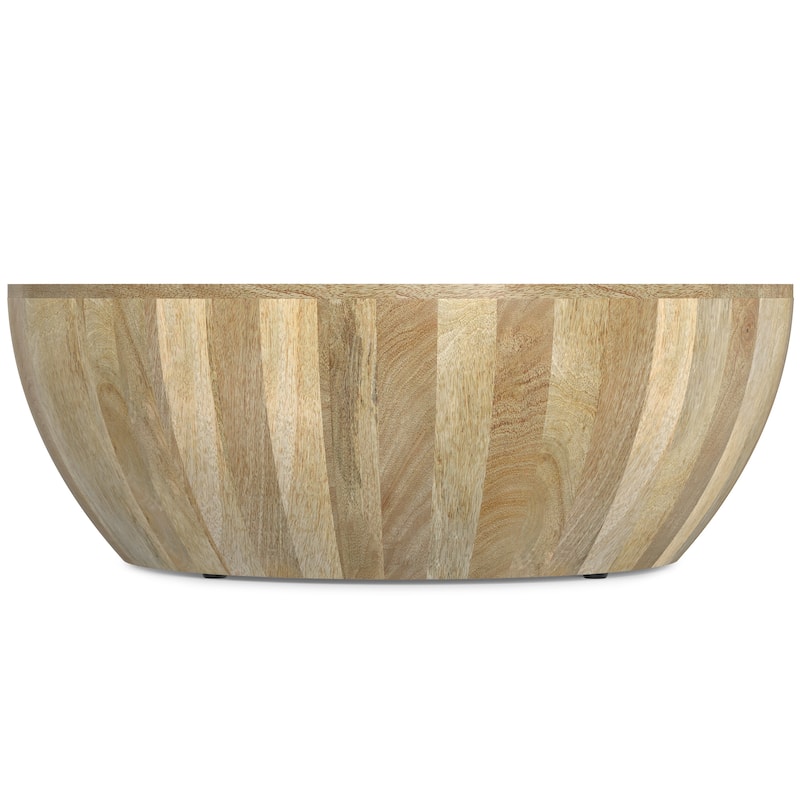 WYNDENHALL Keystone 34" Wide Solid Mango Modern Industrial Drum Coffee Table & Assembled - 34"d x 34" w x 12"h