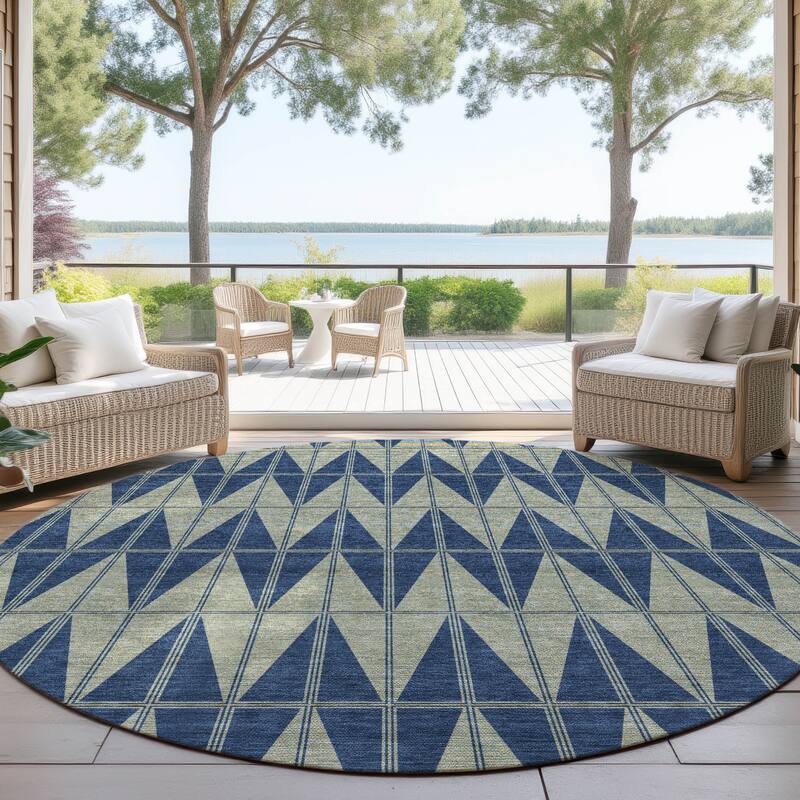 Machine Washable Indoor/ Outdoor Modern Zeke Chantille Rug - Navy - 8' x 8'