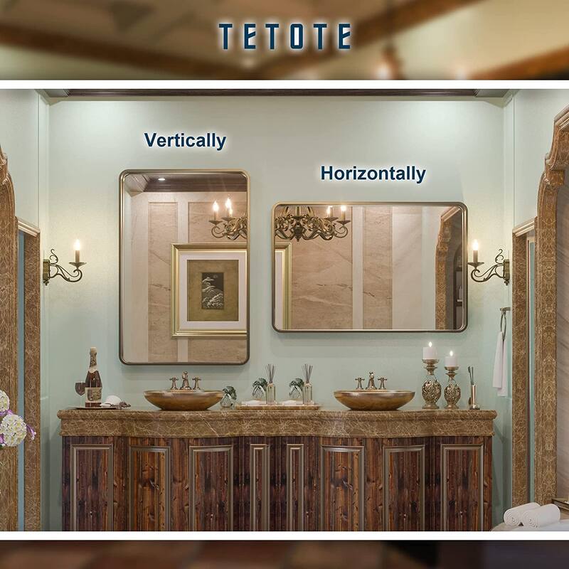 TETOTE Modern Metal Frame Wall Mounted Hanging Bathroom Vanity Mirror