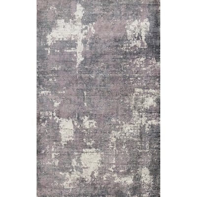 Hand Knotted Oriental Viscose Silk Carpet Modern All-Over Purples Abstract Area Rug - 8' 0'' X 5' 1''