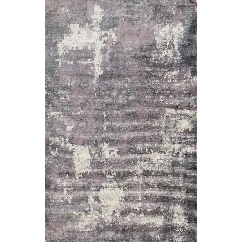 Hand Knotted Oriental Viscose Silk Carpet Modern All-Over Purples Abstract Area Rug - 8' 0'' X 5' 1''