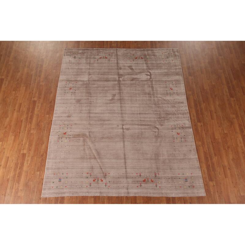 Gabbeh Oriental Area Rug Handmade Tribal Bedroom Silk Carpet - 7'9"x 9'7"