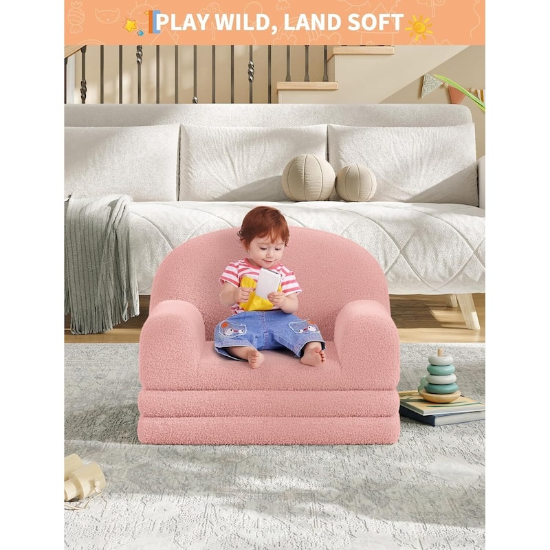2-in-1 Comfy Toddler Couch, Convertible Sofa for Girls and Boys