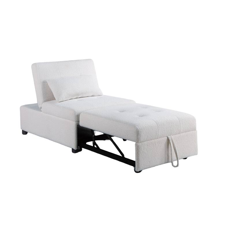 Modern Sherpa Upholstered Sleeper Sofa Chair with Pull-Out Bed & Pillow