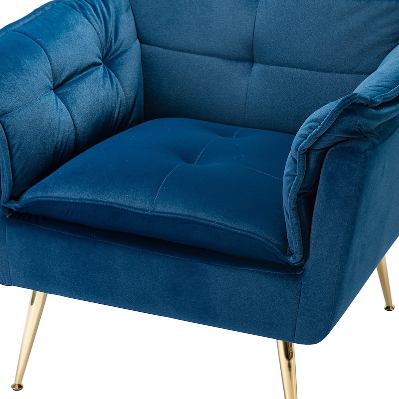1ida Modern Velvet Tufted Padded Cushion Armchair with Golden Metal Legs by HULALA HOME