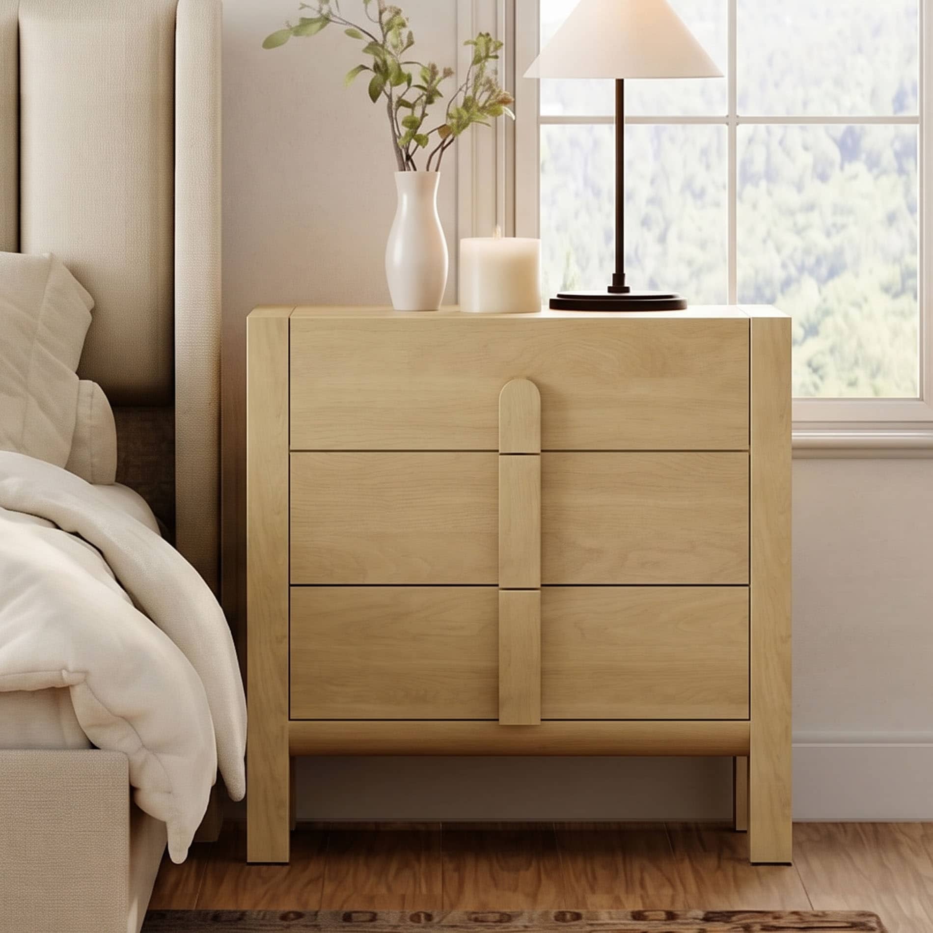 Mid-Century Modern Nightstand with 3 Drawers ,31.5" Large End Table for Bedroom, Living Room