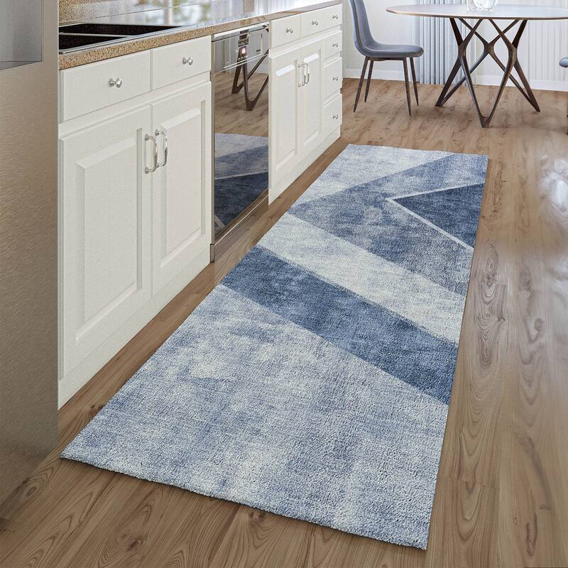 Premium Washable Super Soft Modern Ziggy Mayfield Rug - Blue - 2' 3" x 7' 6" - Runner