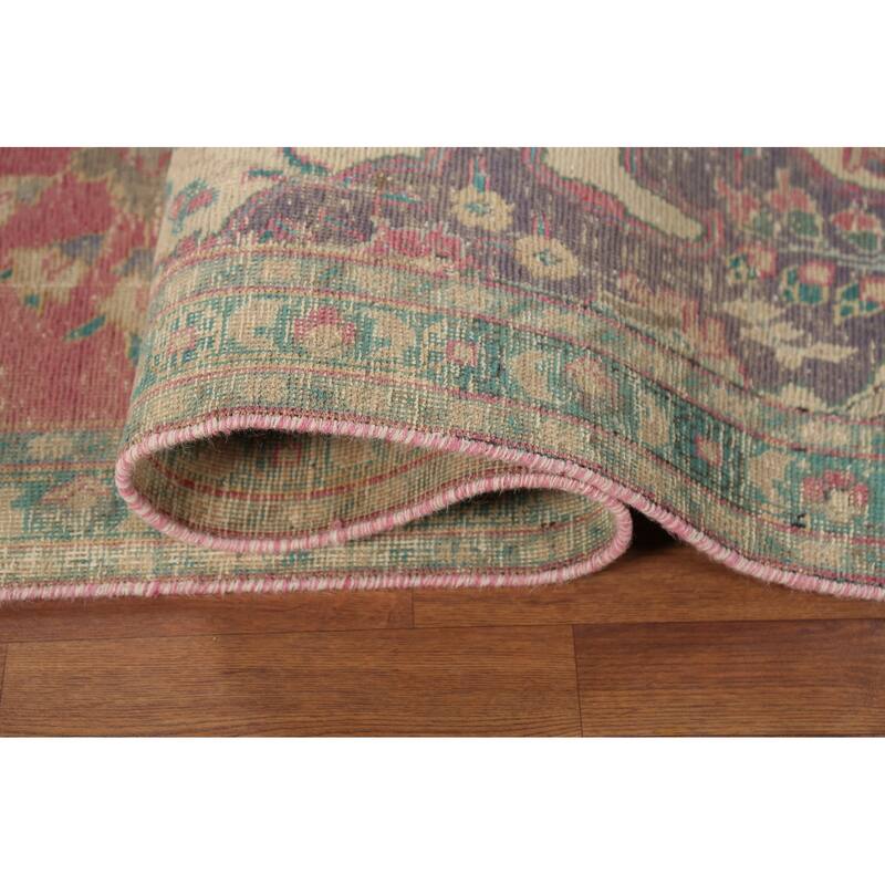 Pink Tabriz Persian Antique Area Rug Handmade Wool Carpet - 7'5"x 10'1"