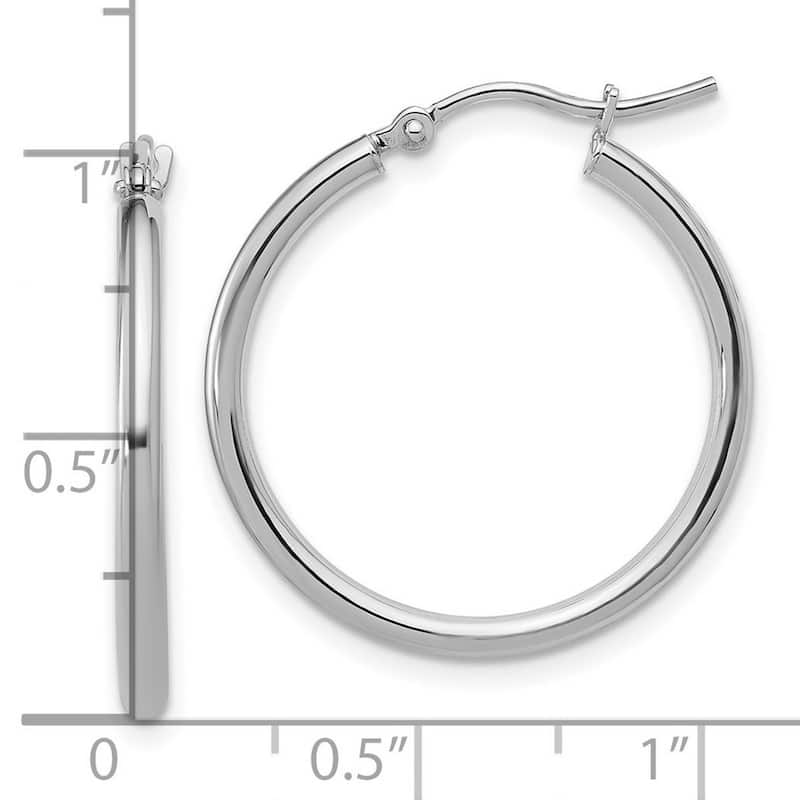 Curata 14k White Gold Polished 2x25mm Classic Hoop Earrings