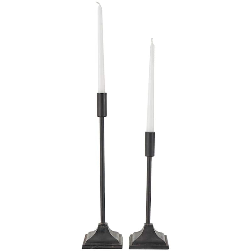 Metal Turned Style Decorative Candle Holder with Tapered Bases - Set of 3 Black - Roche River Decor - Black - 15", 12"H