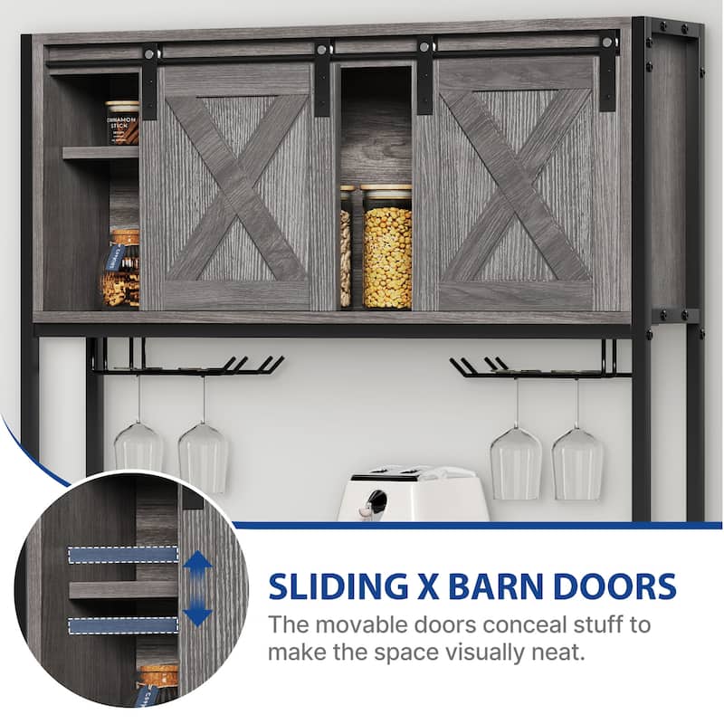 6-Tier Bakers Rack with Power Outlets Coffee Bar Station with Wine Glass Holder and Microwave Oven Stand