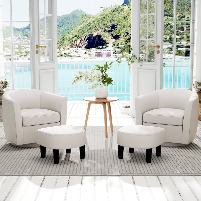 Costway Swivel Barrel Chair with Ottoman Footrest Curved Backrest & - See Details