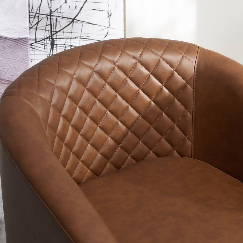 KINWELL 29" Wide Tufted PU Leather Swivel Barrel Chair (Set of 2)