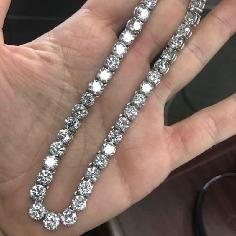 Huge 69 Ct Diamond Tennis Necklace White Gold 18" Lab Grown