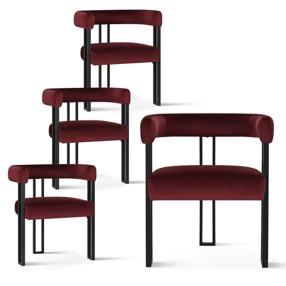 Modern Velvet Upholstered Dining Armchairs with Black Metal Legs (Set of 2/4/6)