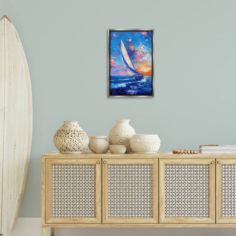 Stupell Abstract Boat at Sunset Framed Floater Canvas Wall Art Design By LSR Design Studio