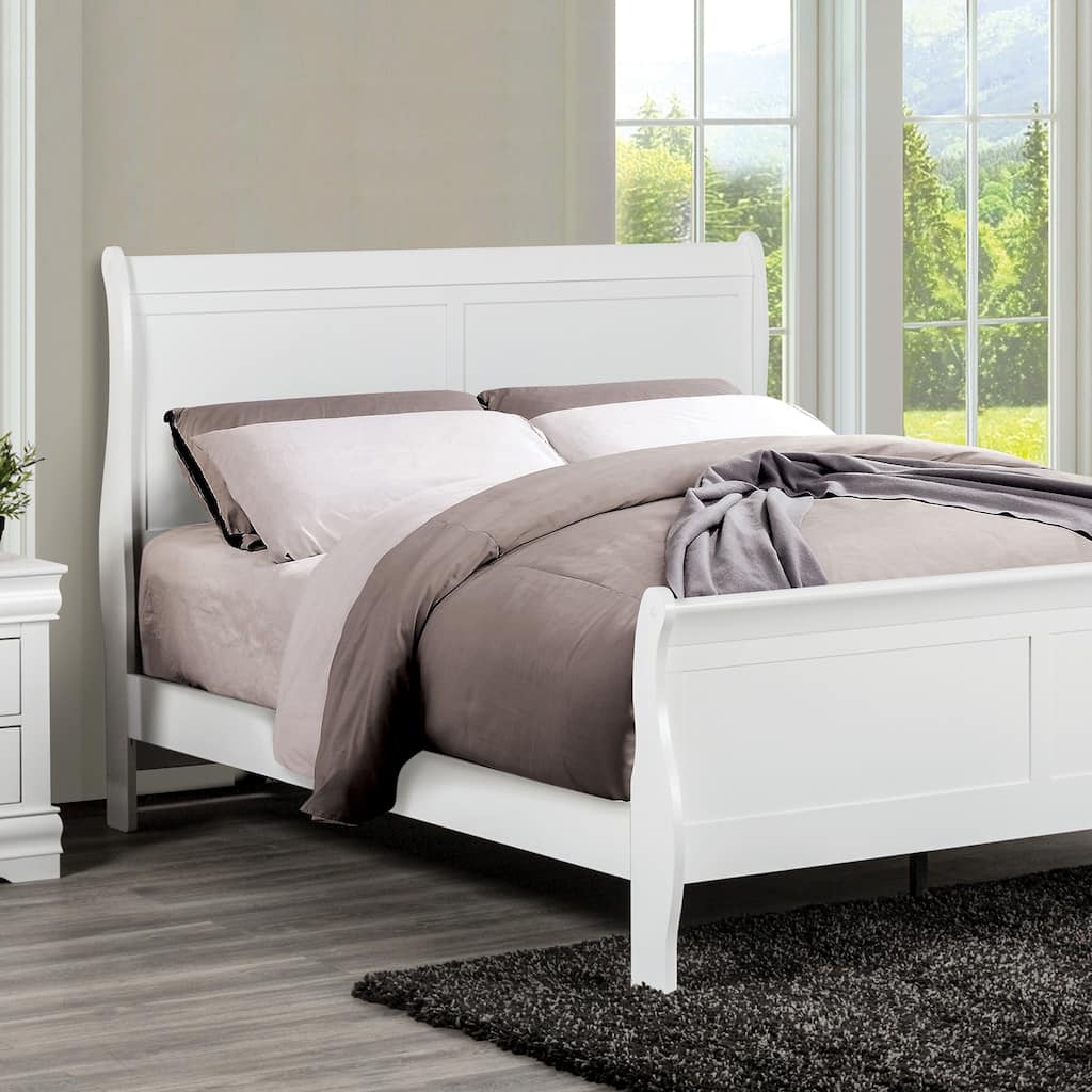 Full Size White Sleigh Bed with Wooden Bracket Feet