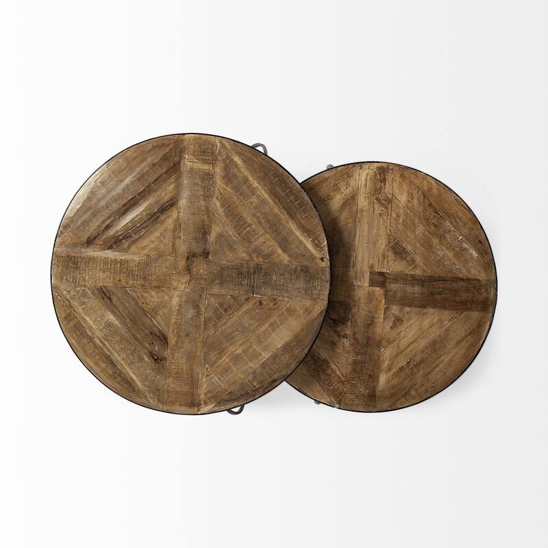 HomeRoots S2 41" & 38" Round Wood Top Nesting Coffee Tables - 41.00 in. x 19.50 in. x 41.00 in.