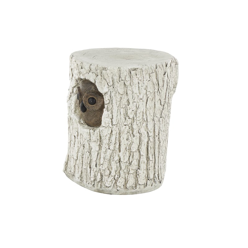 Magnesium Oxide Owl Tree Trunk Garden Stool with Brown Accents - White - Roche River Decor