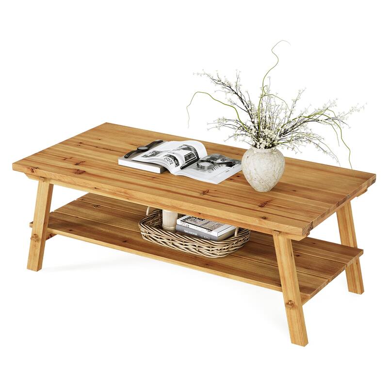 Solid Wood Coffee Table with Storage, Living Room Center Tea Table Accent Table