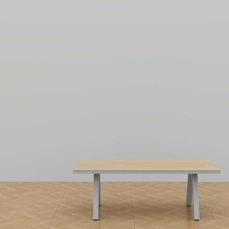 Outdoor Dining Table with Wood Grain Top and Gray Legs Weather-Resistant Patio Table